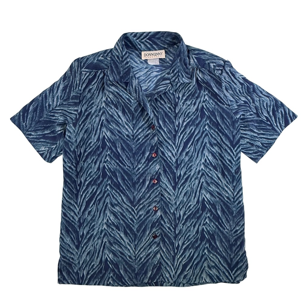 Donnkenny Classics Blue Abstract Chevron Print Short Sleeve Button Down Shirt